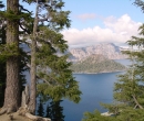 Majestic tress and azure blue Crater Lake