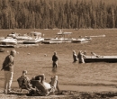 swim beach sepia